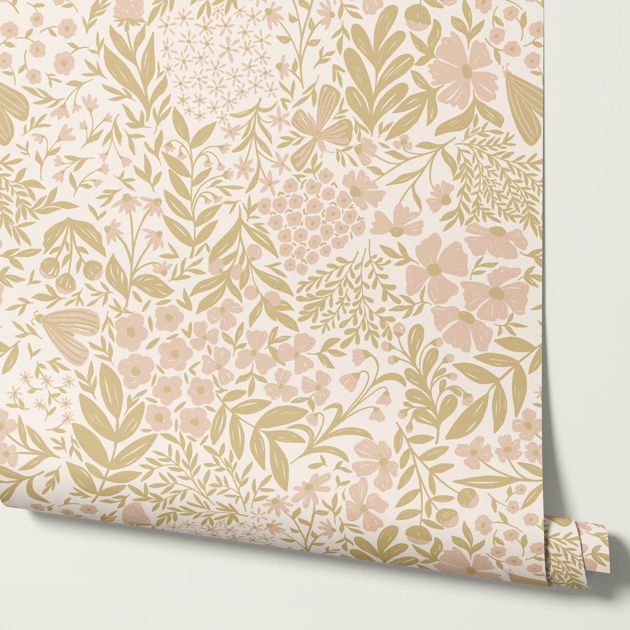 Savannah Garden Grove Floral Gold Pink Wallpaper