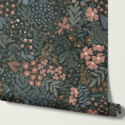 Savannah Garden Grove Floral Moody Green Wallpaper