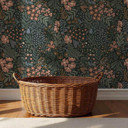 Savannah Garden Grove Floral Moody Green Wallpaper