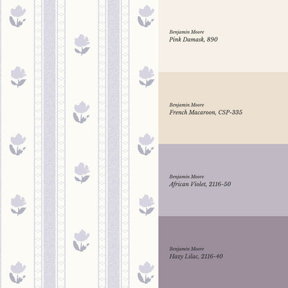 Sawyer Blooming Stripes Lilac Wallpaper