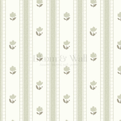 Sawyer Blooming Stripes Sage Wallpaper