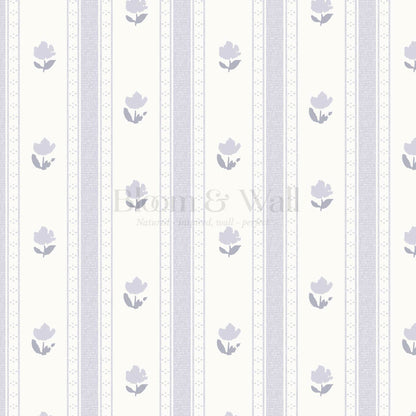 Sawyer Blooming Stripes Lilac Wallpaper