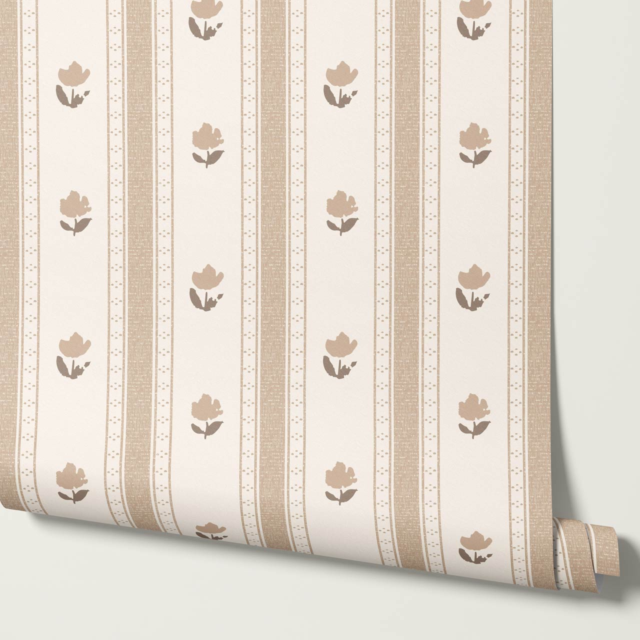 Sawyer Blooming Stripes Fawn Wallpaper