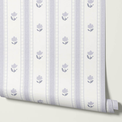 Sawyer Blooming Stripes Lilac Wallpaper