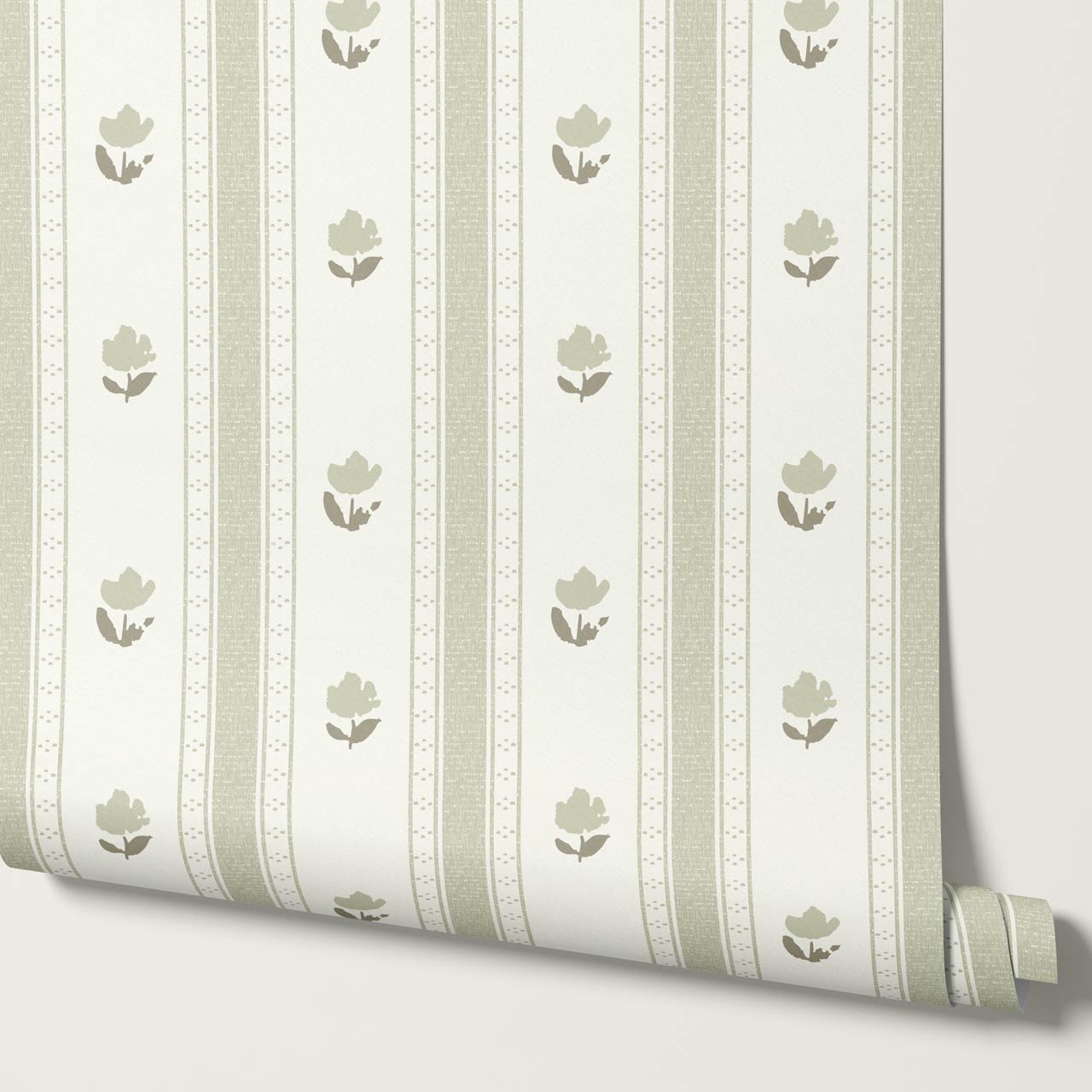 Sawyer Blooming Stripes Sage Wallpaper