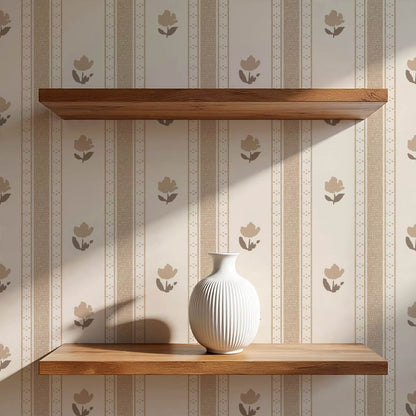 Sawyer Blooming Stripes Fawn Wallpaper