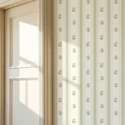 Sawyer Blooming Stripes Sage Wallpaper