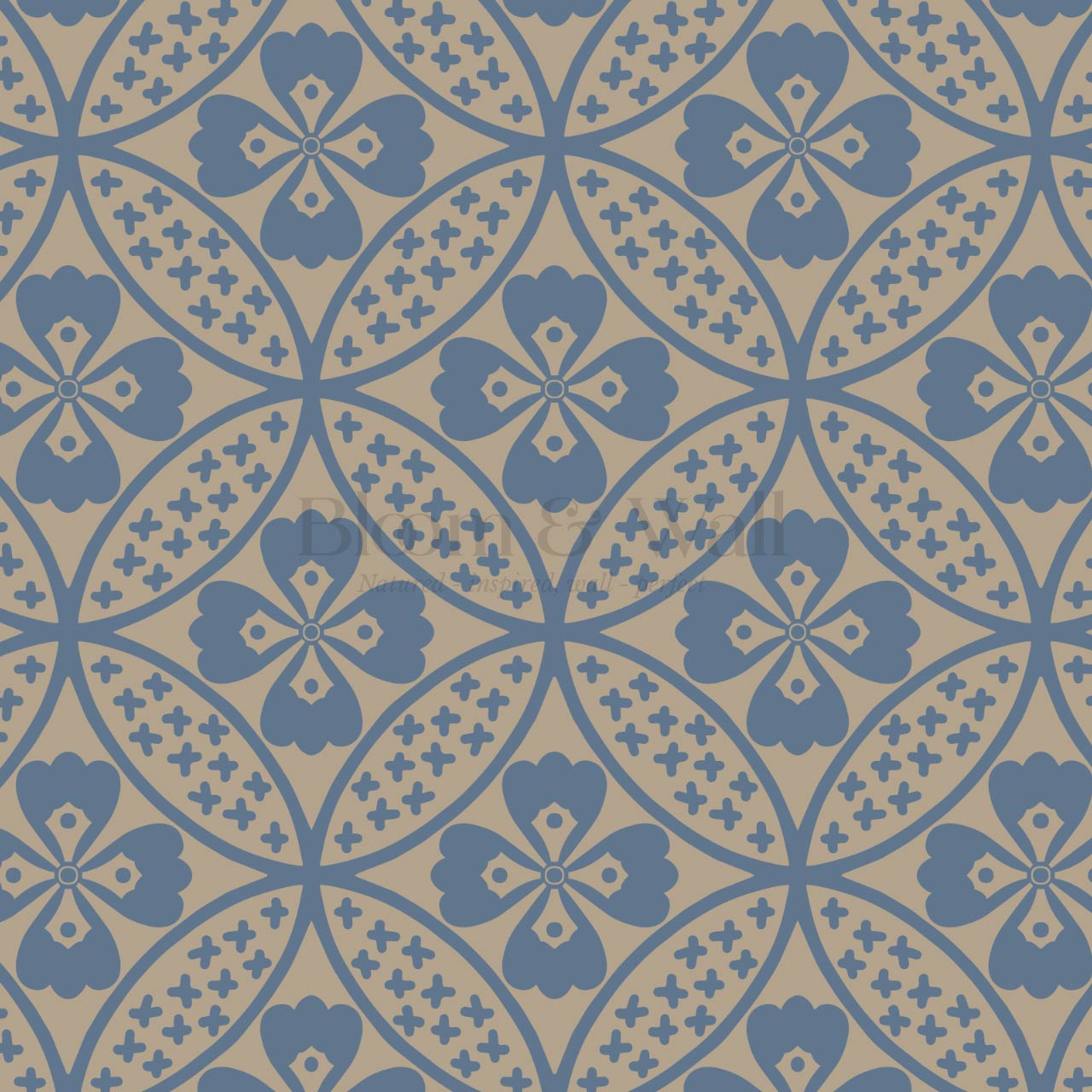 Scarlett Lotus Blue Taupe Wallpaper