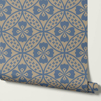 Scarlett Lotus Blue Taupe Wallpaper