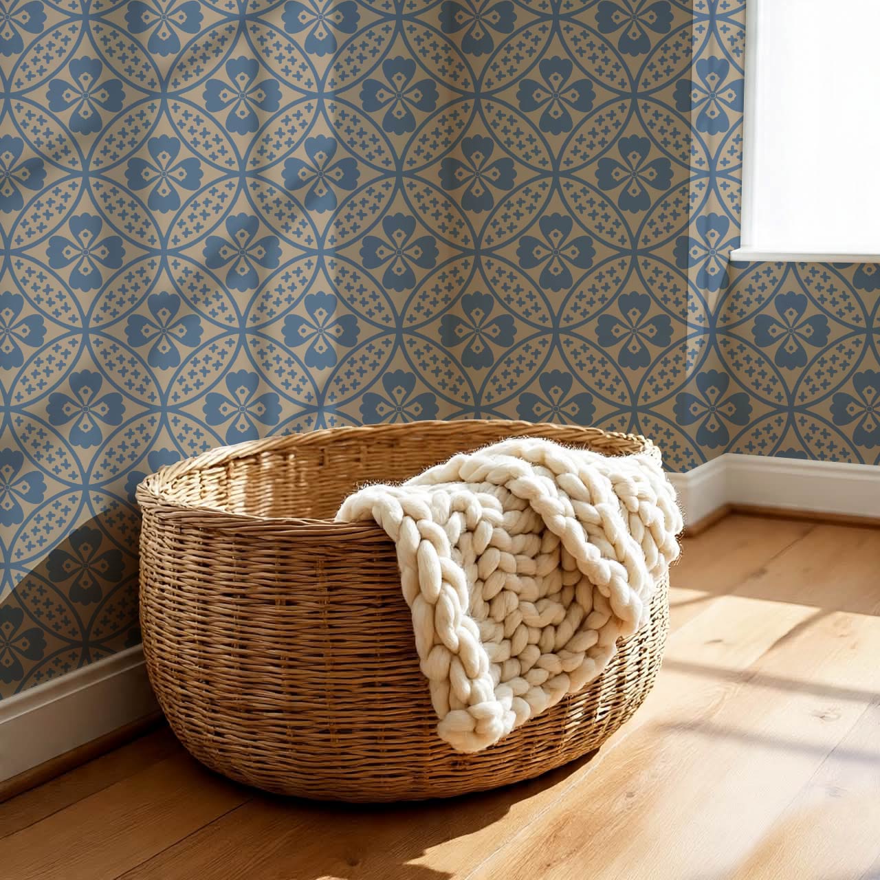 Scarlett Lotus Blue Taupe Wallpaper