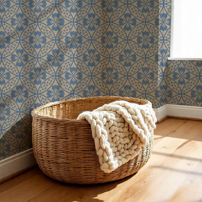 Scarlett Lotus Blue Taupe Wallpaper