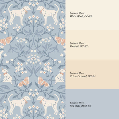 Scottie Puppy Dog Damask Coral Blue Wallpaper
