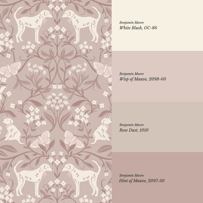 Scottie Puppy Dog Damask Mauve Cream Wallpaper