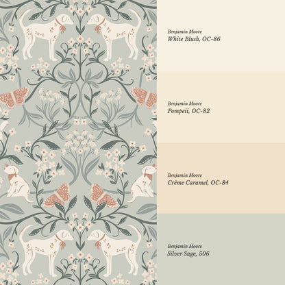 Scottie Puppy Dog Damask Sage Cream Wallpaper