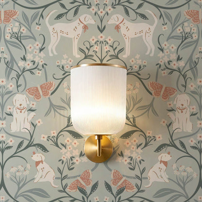 Scottie Puppy Dog Damask Sage Cream Wallpaper
