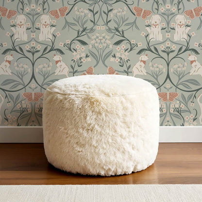 Scottie Puppy Dog Damask Sage Cream Wallpaper