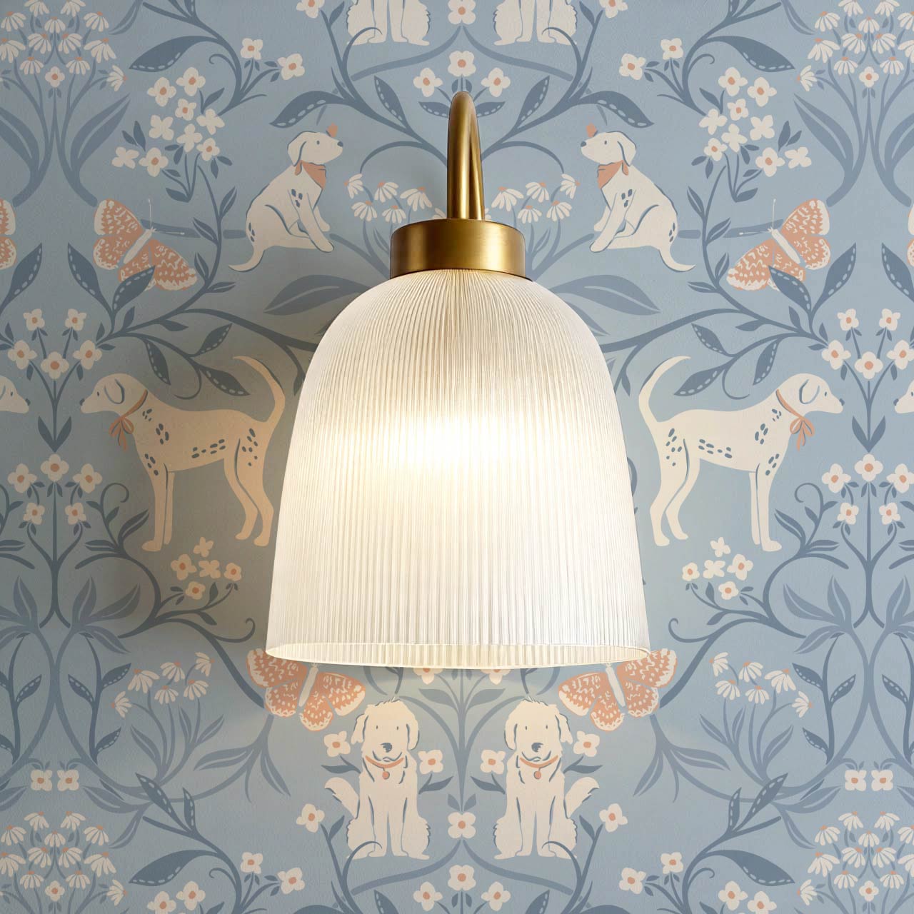 Scottie Puppy Dog Damask Coral Blue Wallpaper
