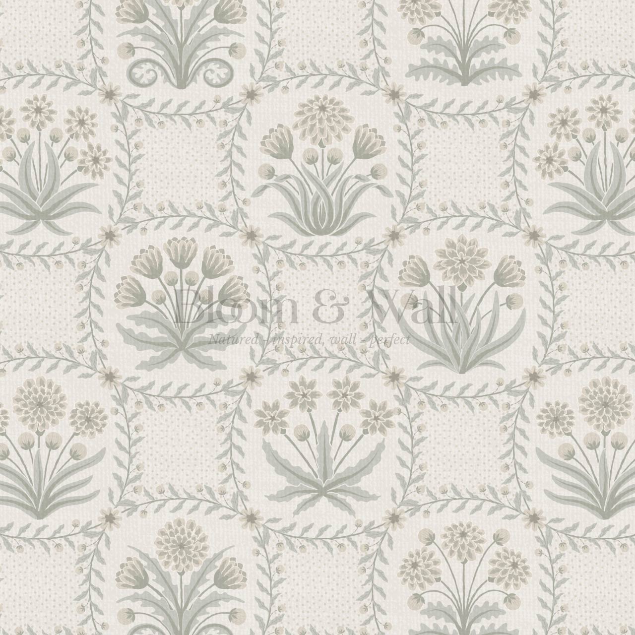 Seila Retro Prairie Check Neutral Ivory Sage Wallpaper