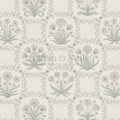Seila Retro Prairie Check Neutral Ivory Sage Wallpaper