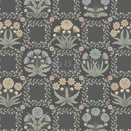 Seila Retro Prairie Check Slate Muted Pastel Wallpaper