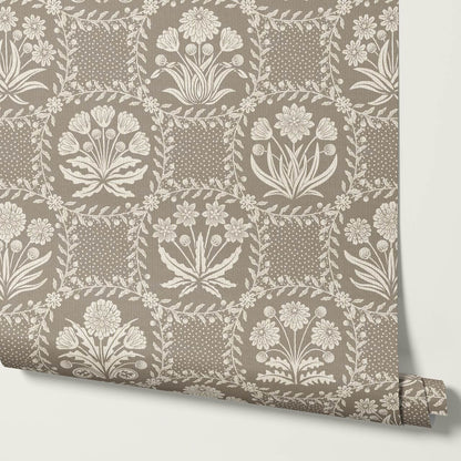 Seila Retro Prairie Check Taupe Ivory Wallpaper