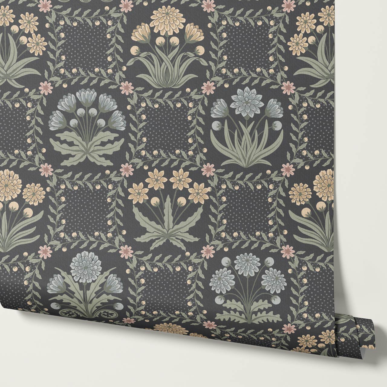 Seila Retro Prairie Check Slate Muted Pastel Wallpaper