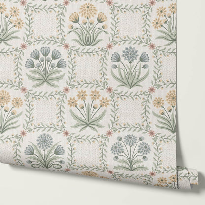 Seila Retro Prairie Check Pastel Ivory Wallpaper