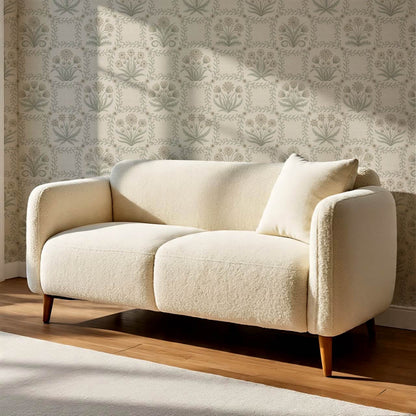 Seila Retro Prairie Check Neutral Ivory Sage Wallpaper