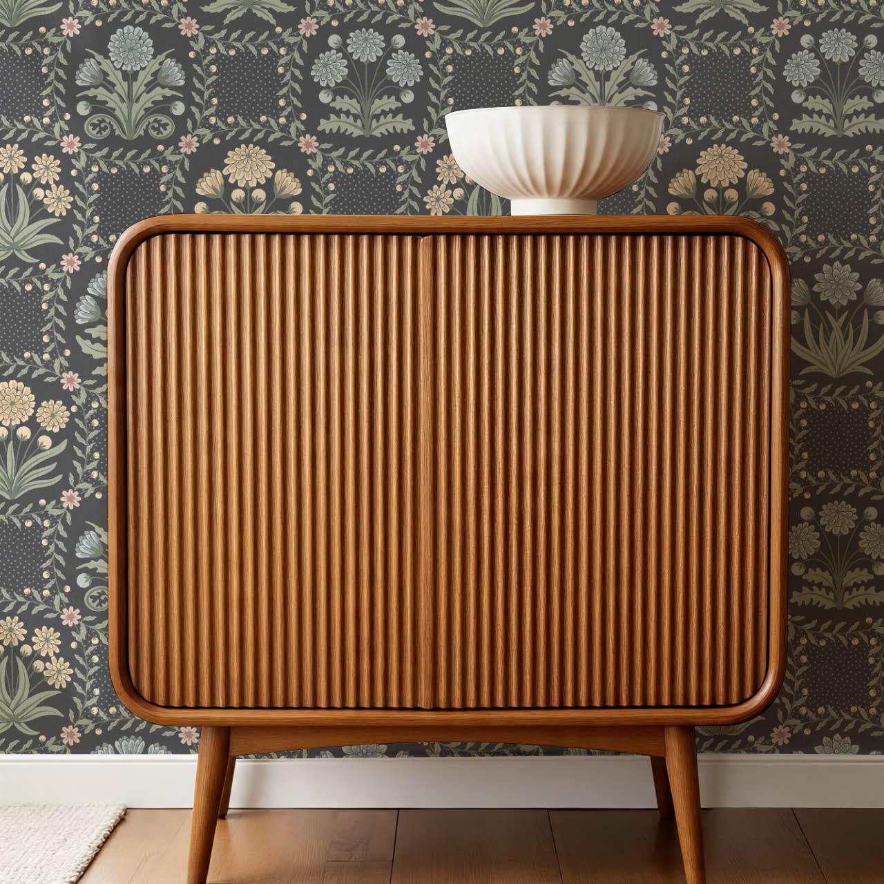 Seila Retro Prairie Check Slate Muted Pastel Wallpaper