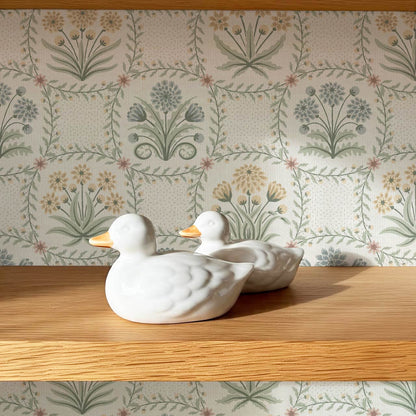 Seila Retro Prairie Check Pastel Ivory Wallpaper