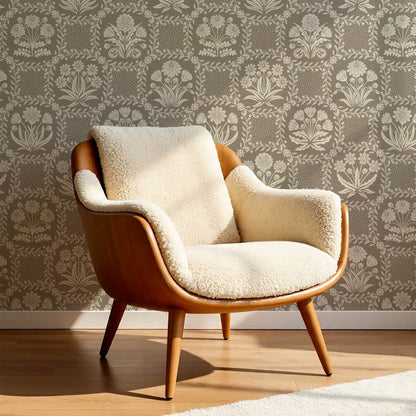 Seila Retro Prairie Check Taupe Ivory Wallpaper