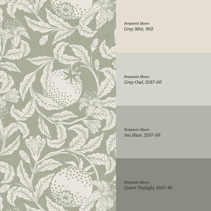 Sela Vintage Grapefruit Sage Ivory Wallpaper