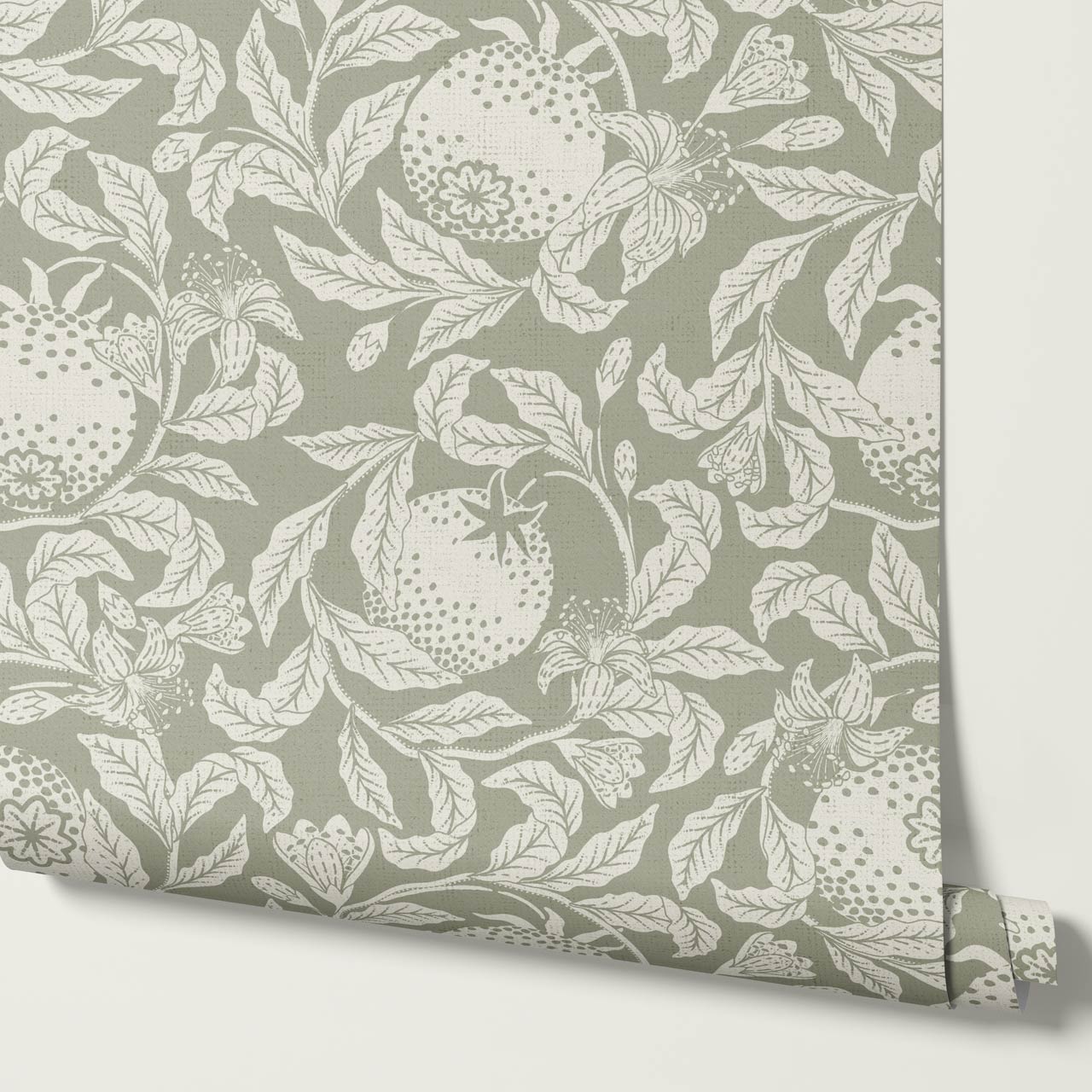 Sela Vintage Grapefruit Sage Ivory Wallpaper