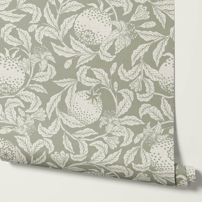 Sela Vintage Grapefruit Sage Ivory Wallpaper
