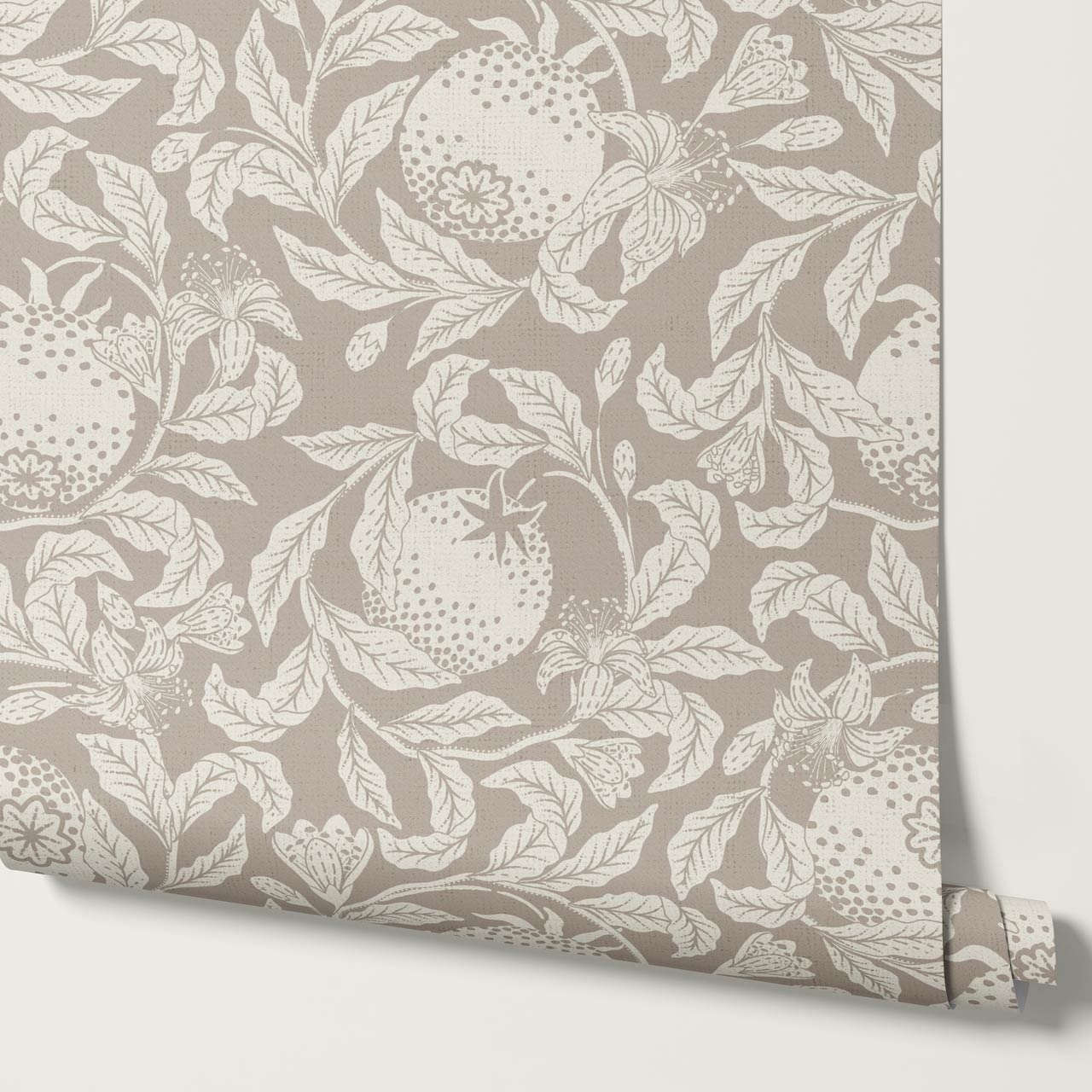 Sela Vintage Grapefruit Taupe Ivory Wallpaper