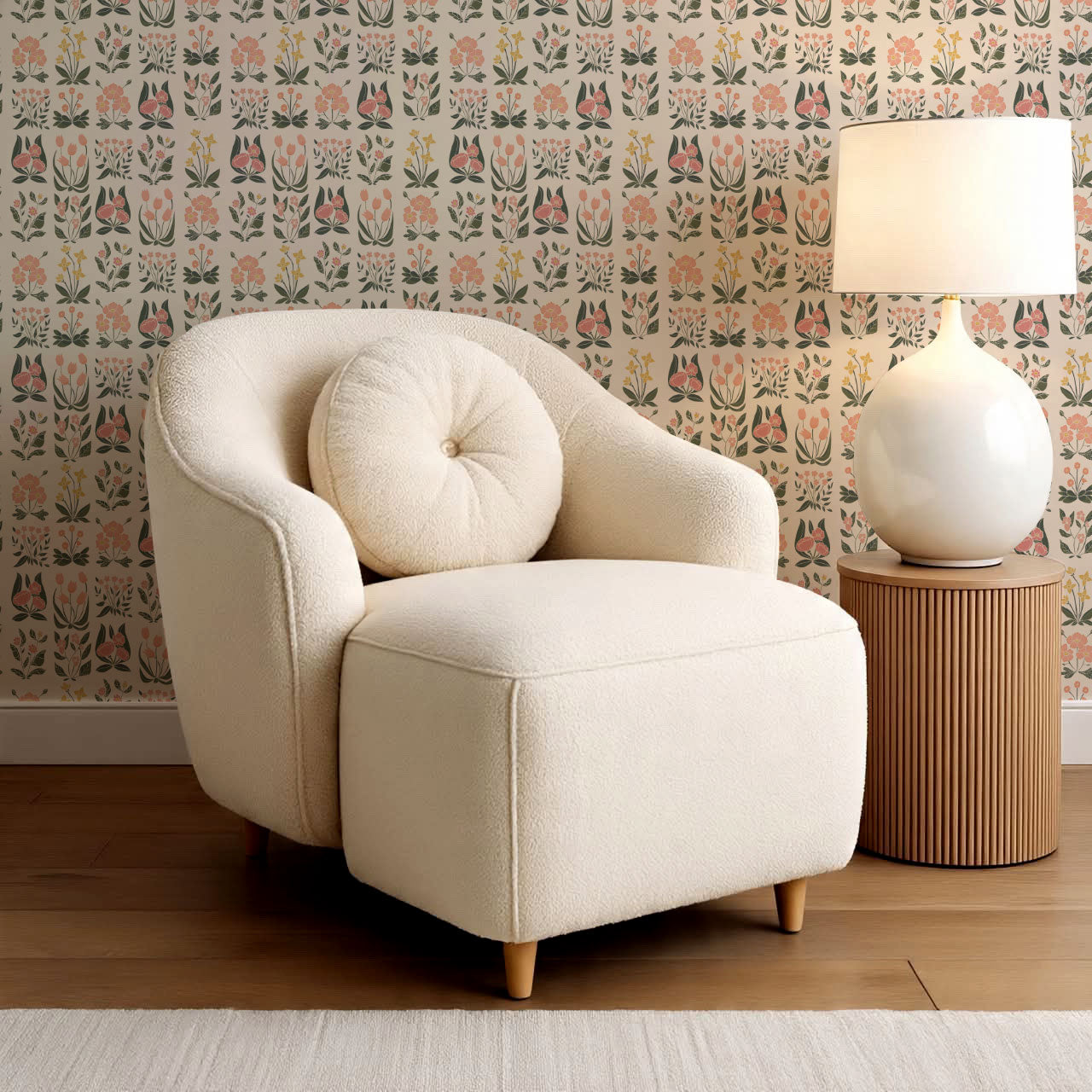 Selena Millefleur in Columns Blush Cream Wallpaper