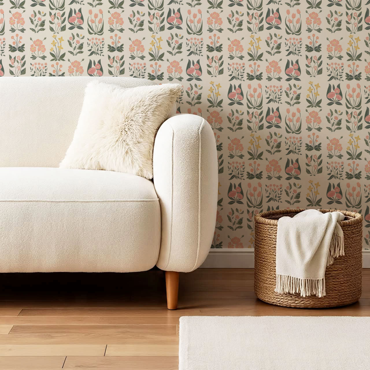 Selena Millefleur in Columns Blush Cream Wallpaper