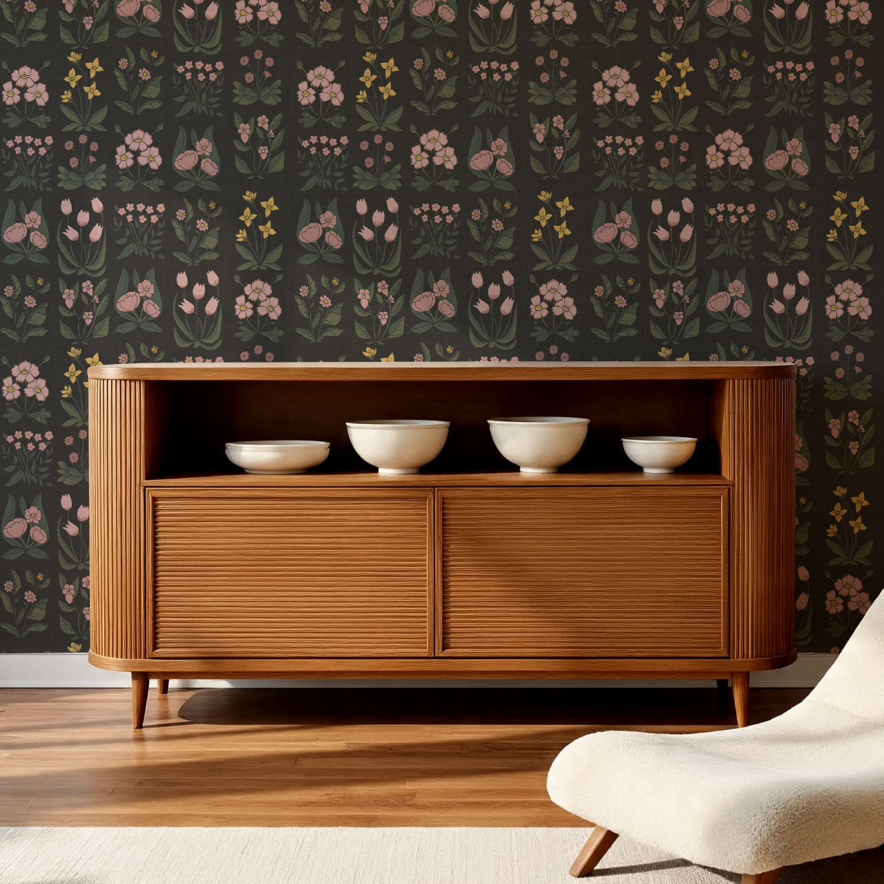 Selena Millefleur in Columns Charcoal Wallpaper