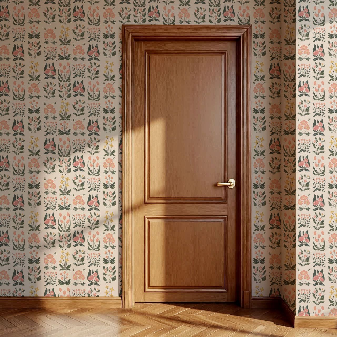 Selena Millefleur in Columns Blush Cream Wallpaper