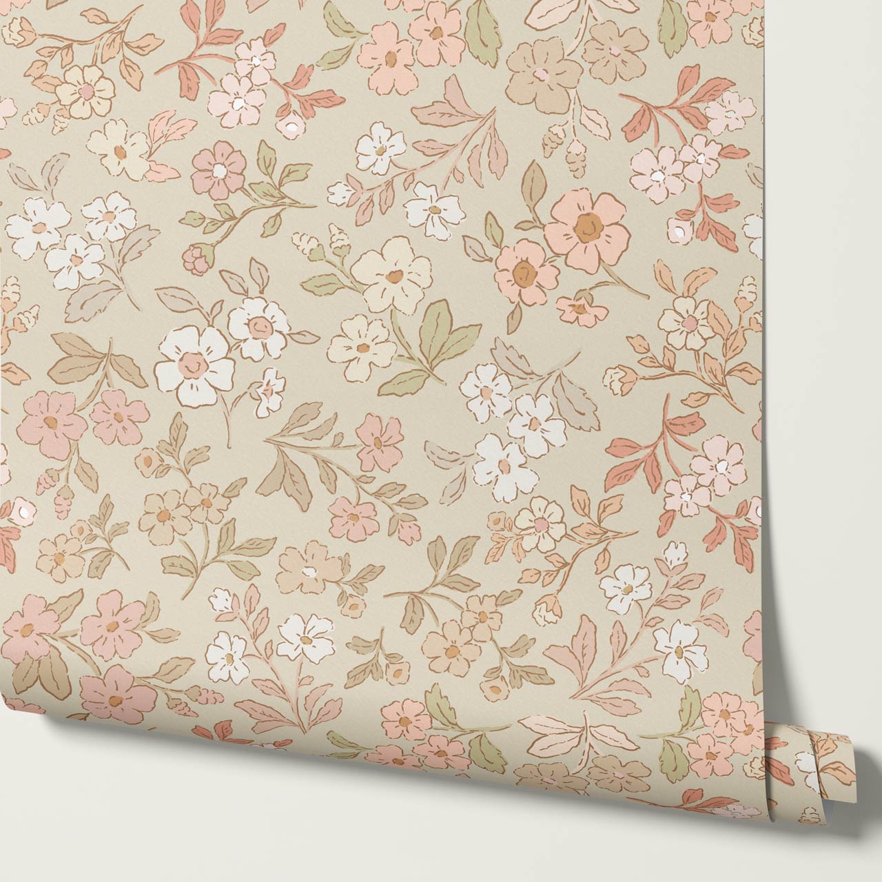 Serena Delicate Flowers Beige Wallpaper