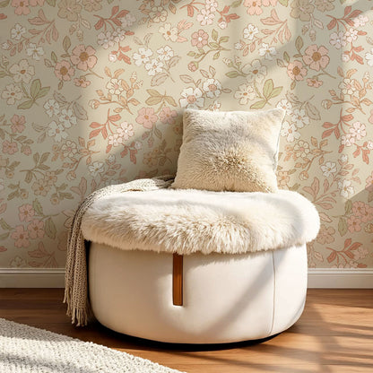 Serena Delicate Flowers Beige Wallpaper