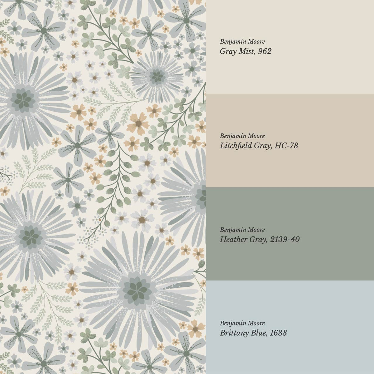 Serena Garden Flowers Pale Blue Cream Wallpaper