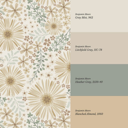 Serena Garden Flowers Pale Honey Sage Wallpaper