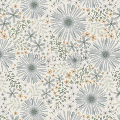 Serena Garden Flowers Pale Blue Cream Wallpaper