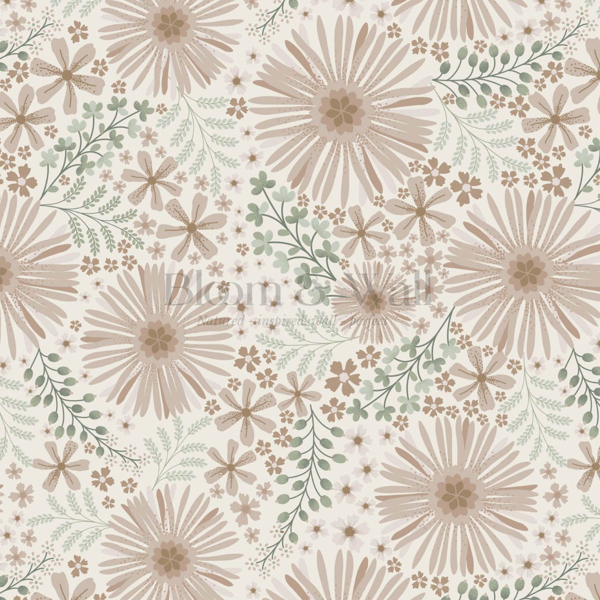 Serena Garden Flowers Pale Mauve Sage Wallpaper