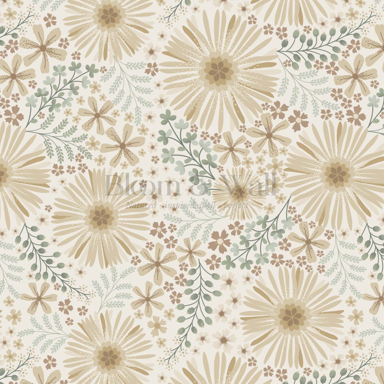 Serena Garden Flowers Pale Honey Sage Wallpaper