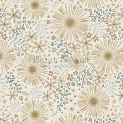 Serena Garden Flowers Pale Honey Sage Wallpaper