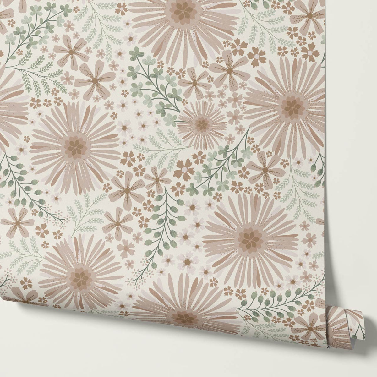 Serena Garden Flowers Pale Mauve Sage Wallpaper