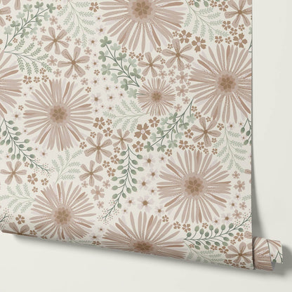 Serena Garden Flowers Pale Mauve Sage Wallpaper