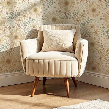 Serena Garden Flowers Pale Honey Sage Wallpaper